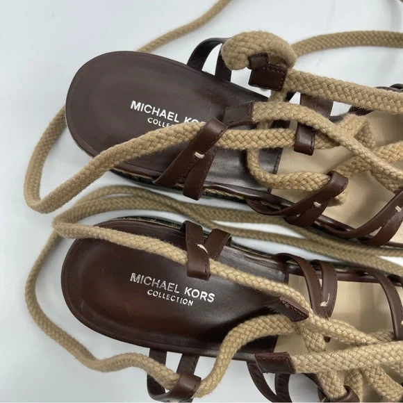 Michael Kors Collection Kellan Runway Gladiator Platform Sandals Nutmeg Size 39